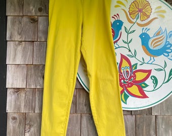 Vintage 80s cotton stirrup stretch leggings bright yellow from Forenza size PM
