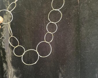 Handmade necklace interconnected metal links circles varied sizes 19”