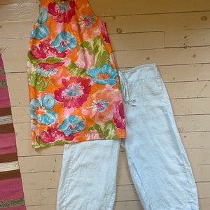 Vintage Flax cropped capris pants pale blue drawstring waist small
