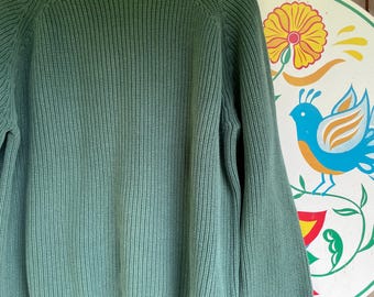Vintage 90s shaker knit cotton sweater in green from Lands’ End women’s large US made
