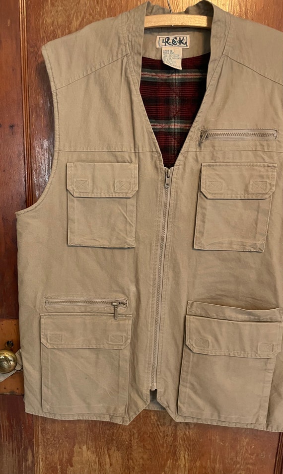 Vintage 90s LL Bean vest cargo fishing flannel li… - image 3