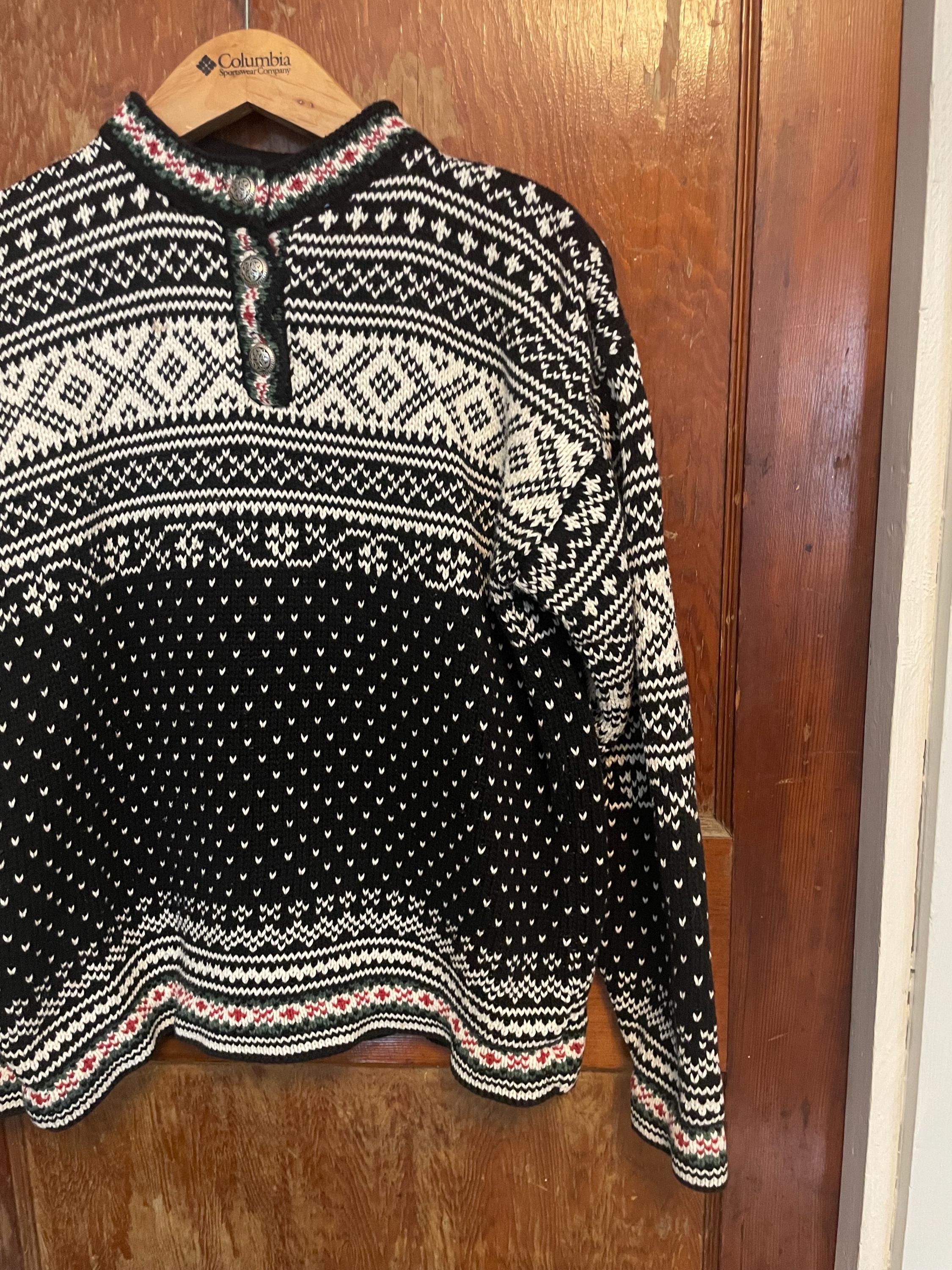 Vintage 90s L.L. Bean Scandinavian Henley Sweater Cotton Black and 