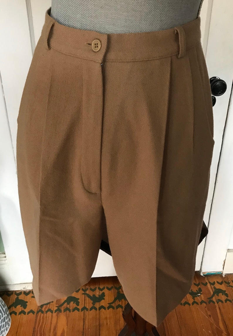 Vintage Wool Shorts High Waist Pleated Preppy Three Pairs