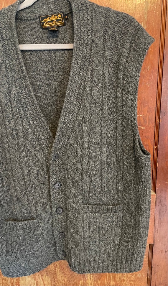 Vintage 90s wool vest cableknit pockets grandpa o… - image 5