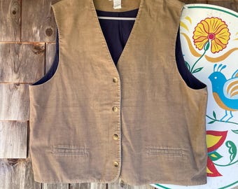 Vintage 90s corduroy vest sand with navy blue lining by Lands’ End Large