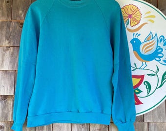 Felpa vintage anni '80 con maniche raglan turchesi di Jerzees by Russell