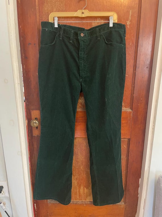 Vintage 70s Wranglers Corduroy Pants Bell Bottoms Forest Green