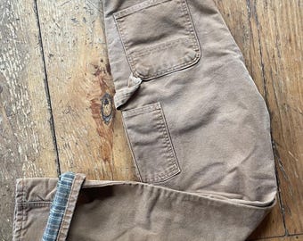 Vintage Carhartt cargo pants flannel lined cotton sand denim 30x32