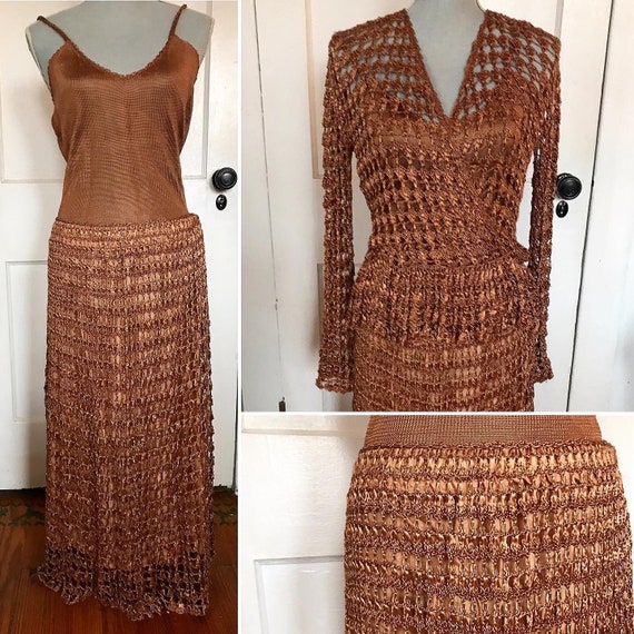 Vintage three piece crocheted skirt and blouse by