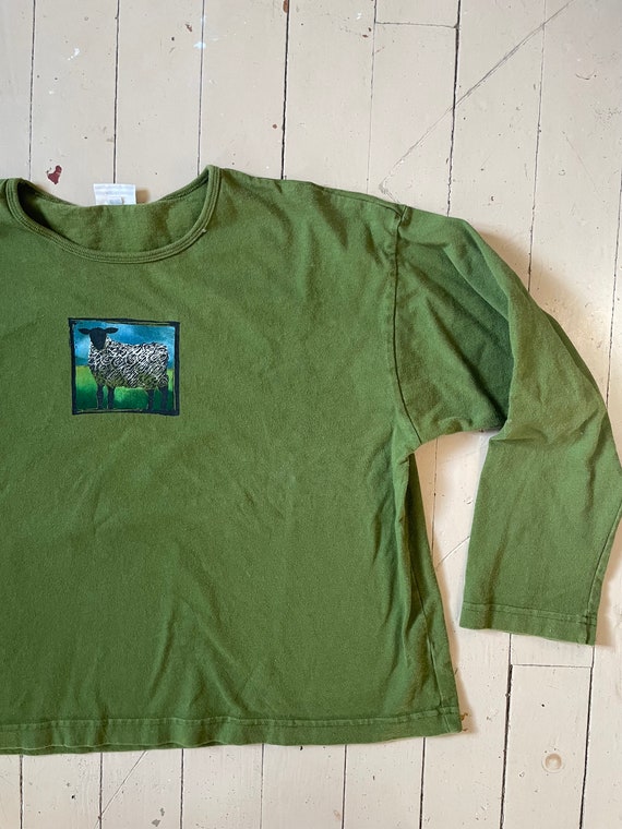 Vintage boxy cut cotton shirt with sheep print - image 1