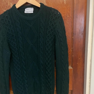 vintage 80s cable knit sweater wool green