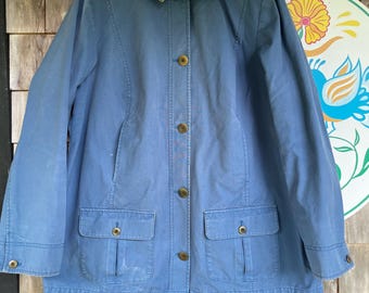 L.L. Bean chore coat jacket flannel lined canvas with corduroy collar and cuffs brown and blue 1X