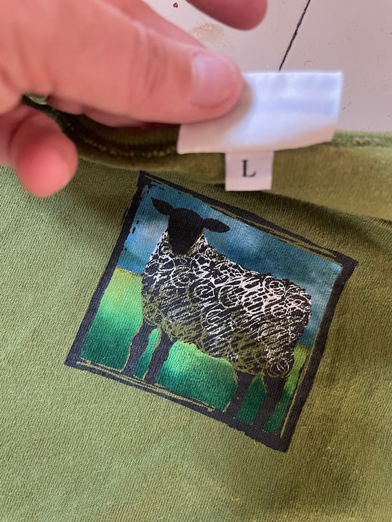 Vintage boxy cut cotton shirt with sheep print - image 5