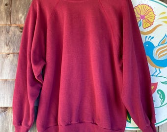 Vintage raglan sweatshirt cranberry Tultex US made 50/50 large