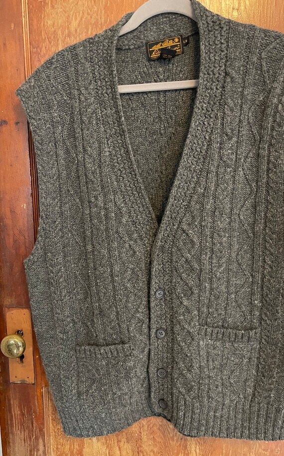 Vintage 90s wool vest cableknit pockets grandpa o… - image 4