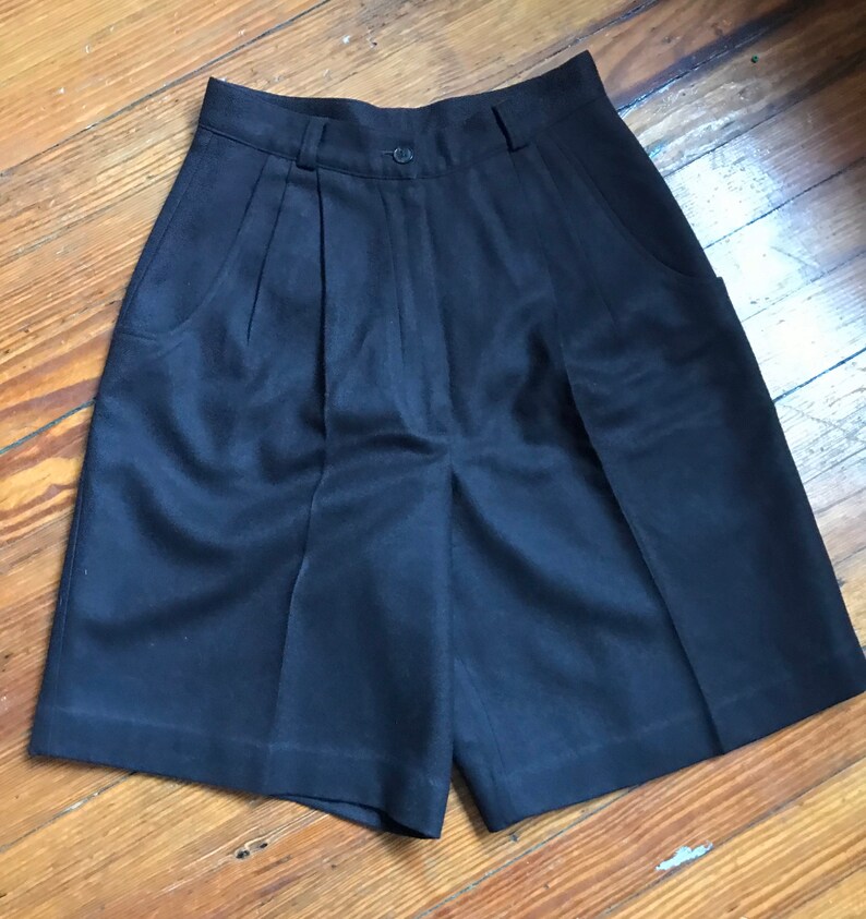 Vintage Wool Shorts High Waist Pleated Preppy Three Pairs