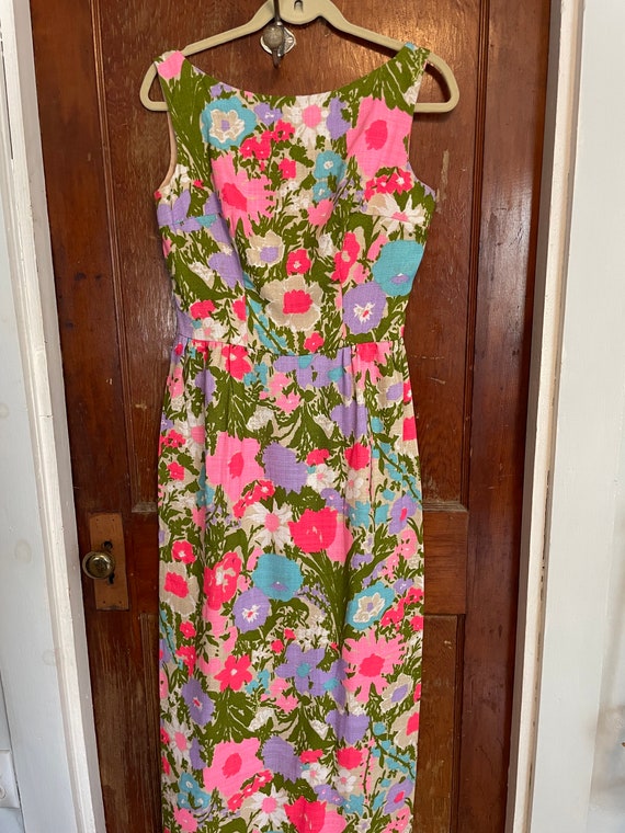 Vintage 60s floral cocktail dress maxi length fro… - image 9