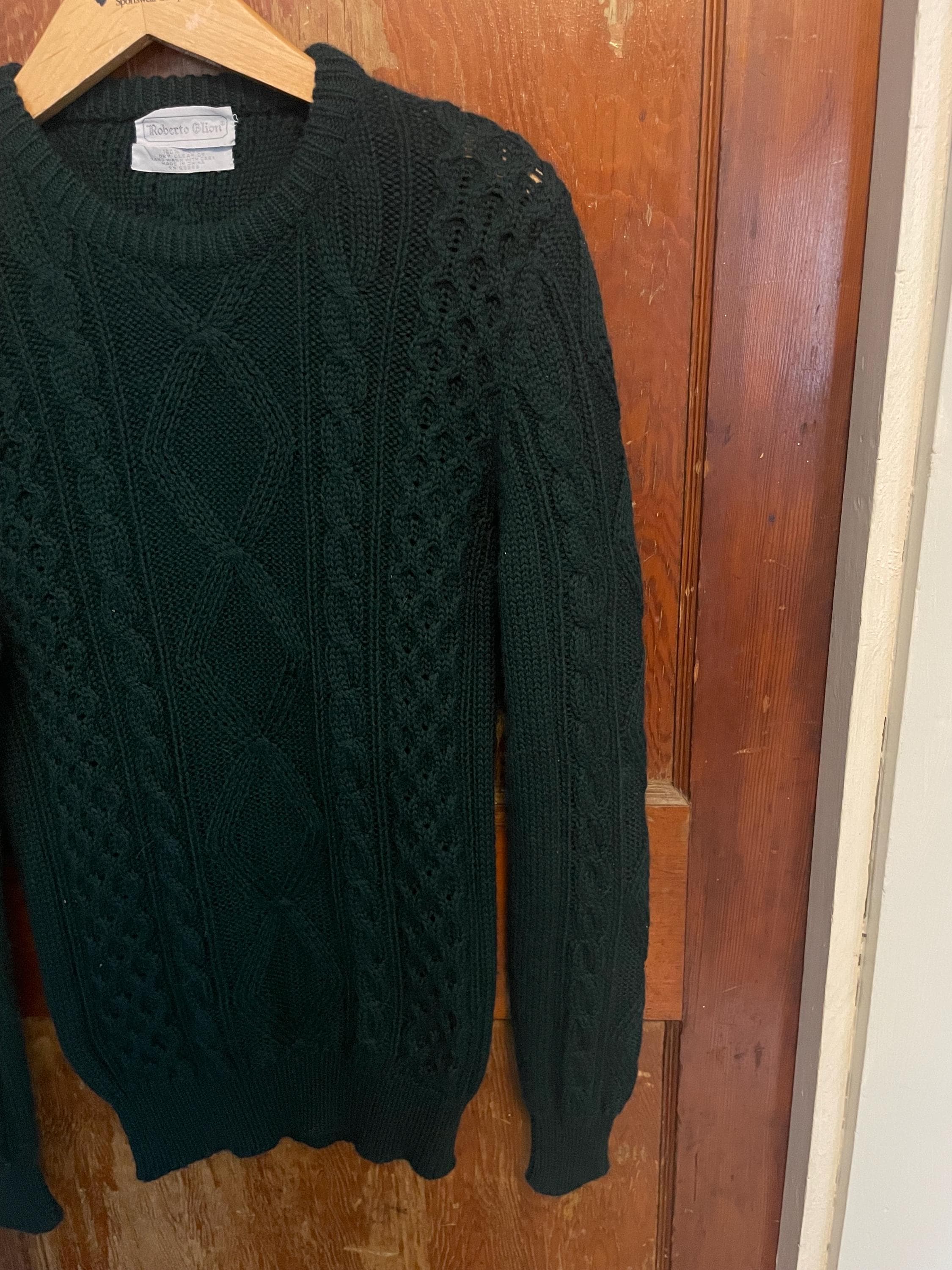 ヴィンテージ 80年代 ケーブルニット セーター ウール グリーン - Etsy