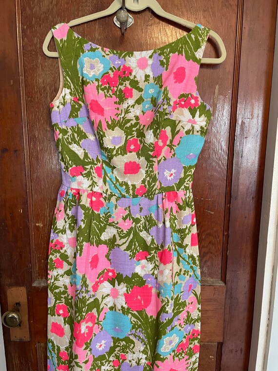 Vintage 60s floral cocktail dress maxi length fro… - image 10