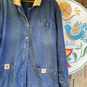 Vintage Chore Coat jacket denim with faux suede collar by Jantzen