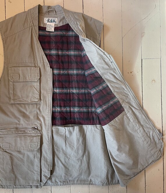 Vintage 90s LL Bean vest cargo fishing flannel li… - image 8