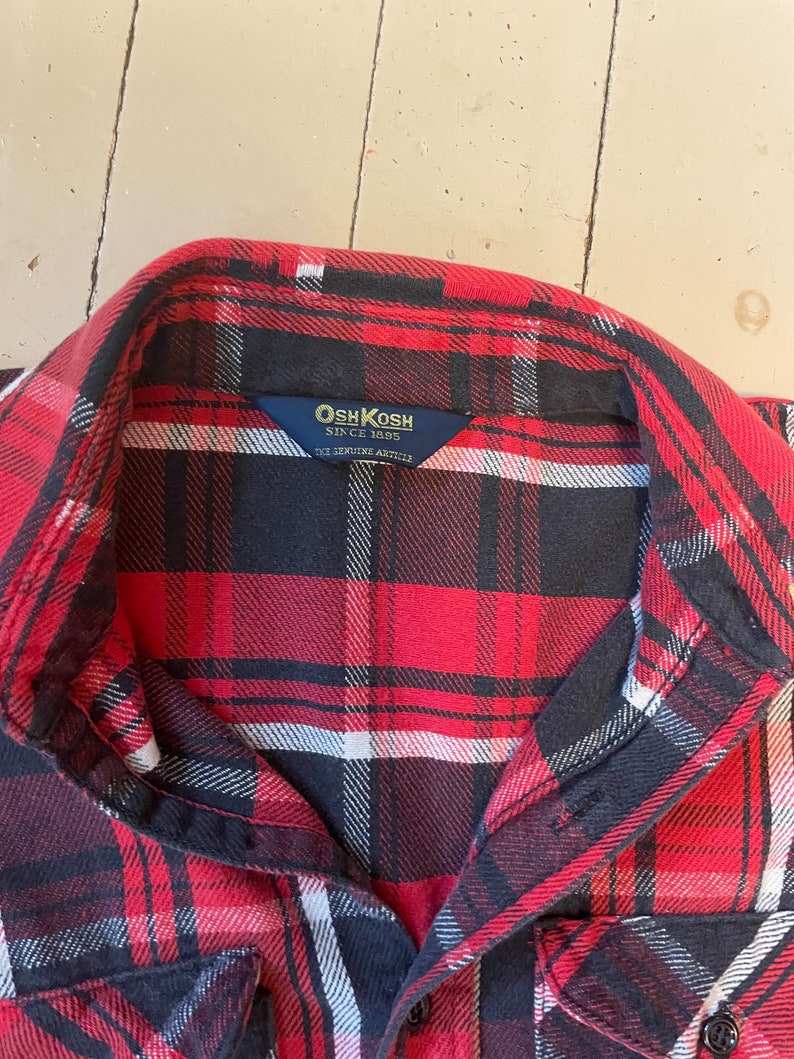 Vintage 80s Dark Blue & Red Plaid OSHKOSH B'GOSH Flannel Long Sleeve Button Up - 2XL