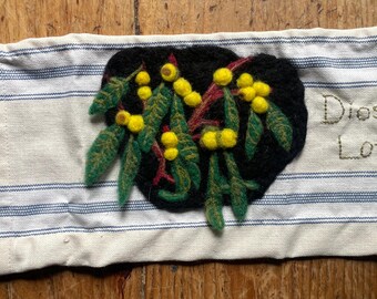 Handmade banner botanical needle felted flowers with embroidery