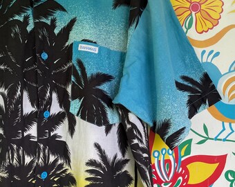 Vintage tropical shirt Bahamas cotton Dorset Tee’s cotton large sunset palm trees