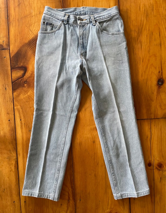 Vintage 80s Lee jeans straight leg light wash hem… - image 5