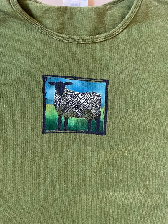 Vintage boxy cut cotton shirt with sheep print - image 3