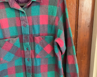 Vintage 80s Woolrich Buffalo Plaid Shacket, Pink & Turquoise