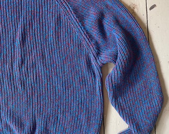 Vintage 80s sweater fisherman knit cotton rainbow pullover large