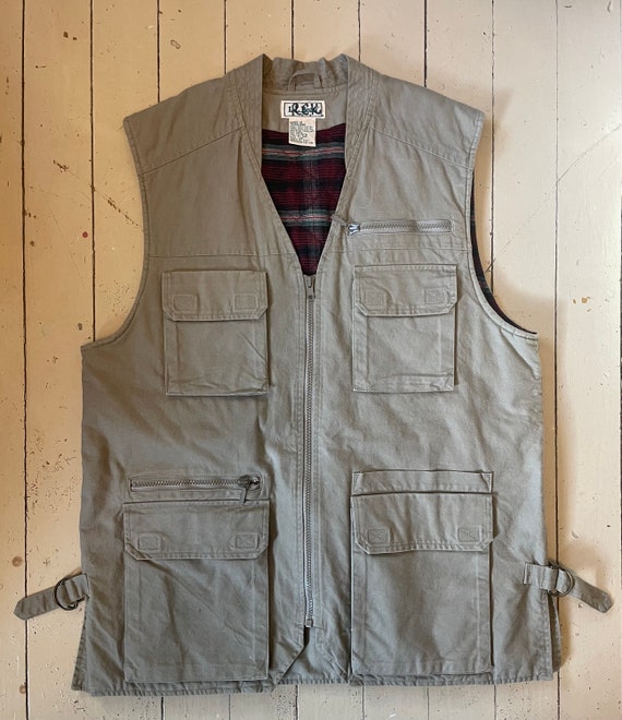 Vintage 90s LL Bean vest cargo fishing flannel li… - image 7