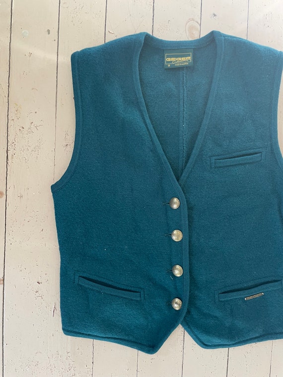 Vintage 80s Geiger vest boiled wool jade Geiger