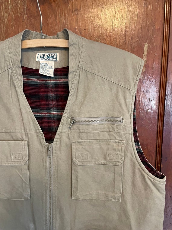 Vintage 90s LL Bean vest cargo fishing flannel li… - image 1