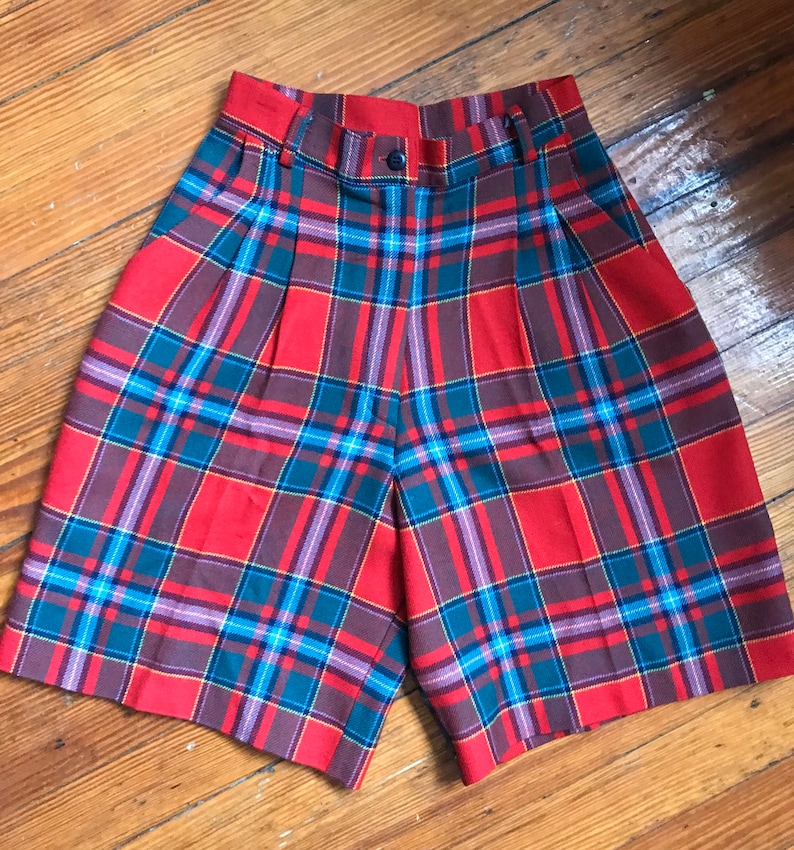 Vintage Wool Shorts High Waist Pleated Preppy Three Pairs