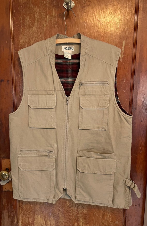 Vintage 90s LL Bean vest cargo fishing flannel li… - image 2