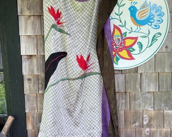 Vintage 80s Valentino silk scarf birds of paradise plaid and floral 53x53