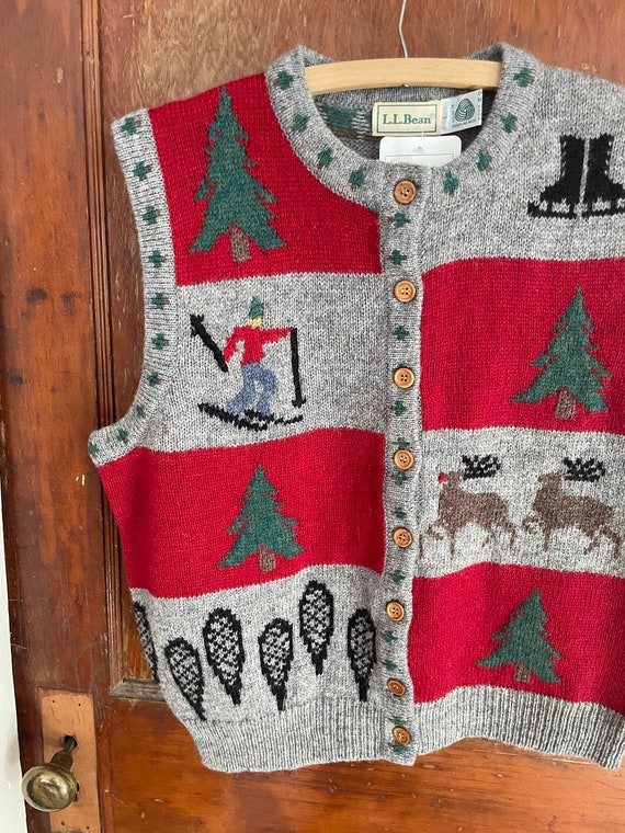 Vintage 90s LL Bean vest wool holiday vest NOS 90s