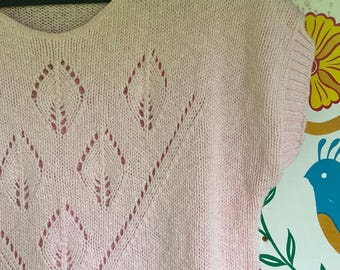 Vintage cotton knit top pale pink NWT unworn large soft sleeveless