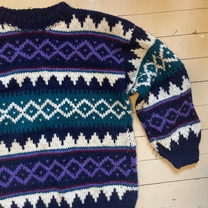 Vintage Hand Knit Wool Cardigan Ecuadorian Sweater Ethnic