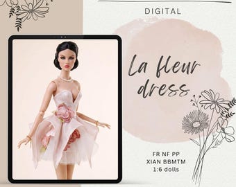 Digitaal PDF-patroon voor de La Fleur-jurk voor Integrity Toys Fashion Royalty Nu Face Poppy Parker BBMTM Xian Xian-poppen + video-tutorial