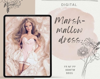 Wzór cyfrowy w formacie PDF: sukienka gorsetowa z pianką marshmallow dla lalek BB MTM marki Fashion Royalty Nu Face Poppy Parker (Integnity Toys) + samouczek wideo