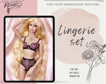 Digital Embroidery – Lingerie set for Fashion Royalty, Nu Face, Xian, BB MTM Dolls + Tutorial