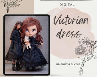 Patrón digital PDF vestido victoriano para muñecas BB y Blythe Blythe 30 cm 12" + VIDEO Tutorial