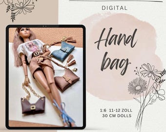 PDF Digital Pattern hand bag for 1:6 30 cm dolls, BB, Blythe Integrity toys + VIDEO Tutorial