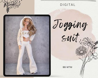 Modello digitale PDF per tuta da jogging, felpa, pantaloni per bambole BB MTM + Video Tutorial