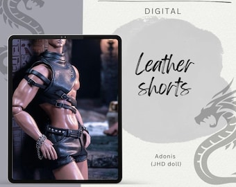 Modello digitale in PDF per pantaloncini in pelle stile gotico/punk per bambola maschile Adonis Mizi JHD + video tutorial