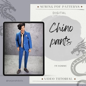 PDF Digitalt Mönster Slim Fit Byxor + Chinobyxor För Herrar FR HOMME Monarch Dockor (Integrity Toys) + Video Handledning