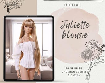 Patrón digital en PDF para blusa Juliette para muñecas Integrity Toys, Fashion Royalty, Nu Face, Poppy Parker, BBMTM, Mizi, Jhd, Xian Xian + Video tutorial